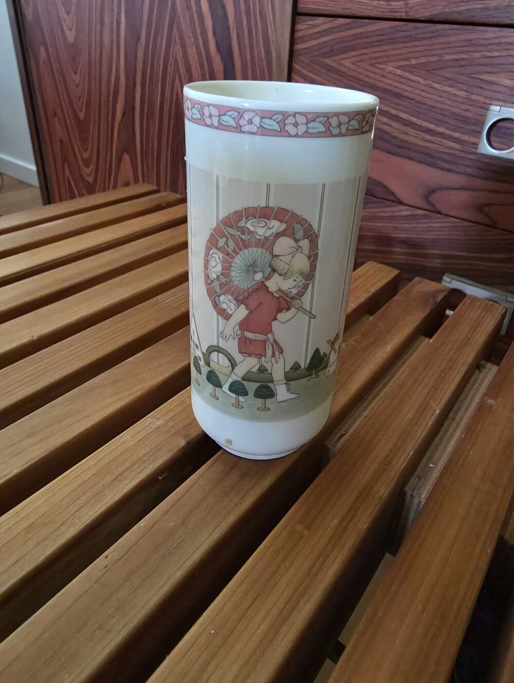 Vintage Minton Royal Doulton Golden Days Vase, Pink Floral Rim